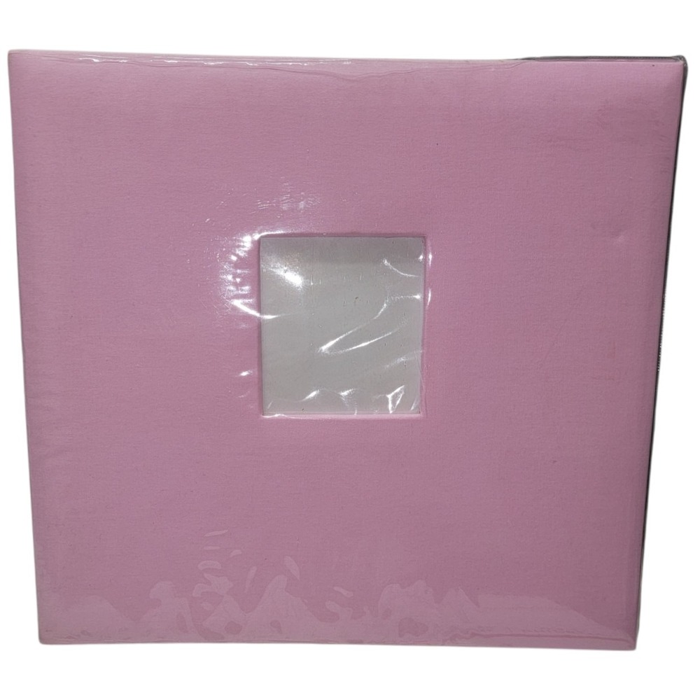 Pink Photo Album 10 pg Scrapbook Square Fabric Cover Front Photo Window Plastic